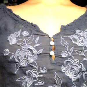 Blue shirt with floral front with 3 buttons